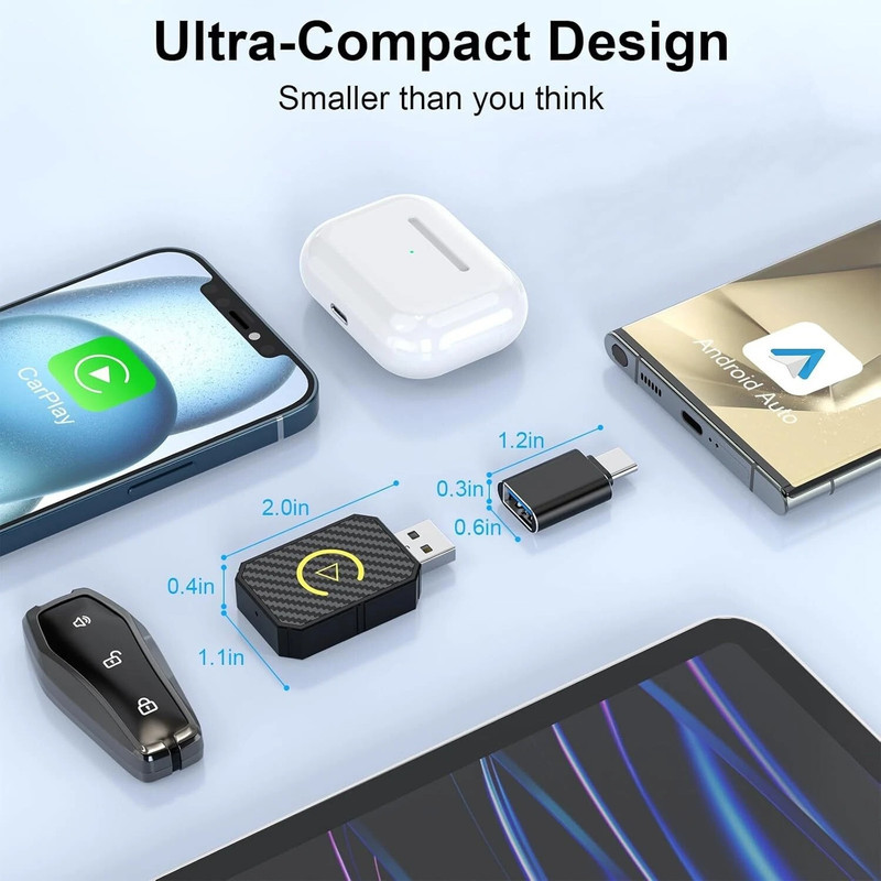 کارپلی و اندروید اتو مدل Wireless CarPlayAndroid Auto Q1M به همراه مبدل USB به USB-C