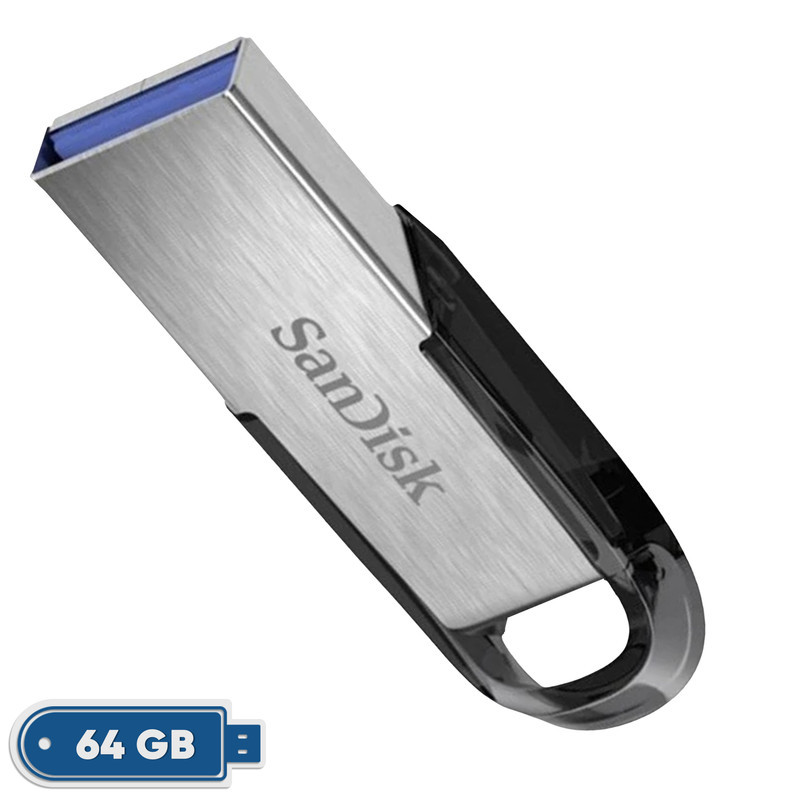 فلش مموری سن دیسک Ultra Flair CZ73 ظرفیت 64 گیگابایت با رابط USB 3.0 و بدنه فلزی مقاوم، سرعت انتقال 150 مگابایت بر ثانیه و سازگار با انواع سیستم‌عامل‌ها و دستگاه‌ها