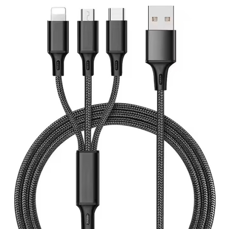 کابل تبدیل USB به micro USB  لایتنینگ  USB-C مدل best 3in1 طول 1.2 متر