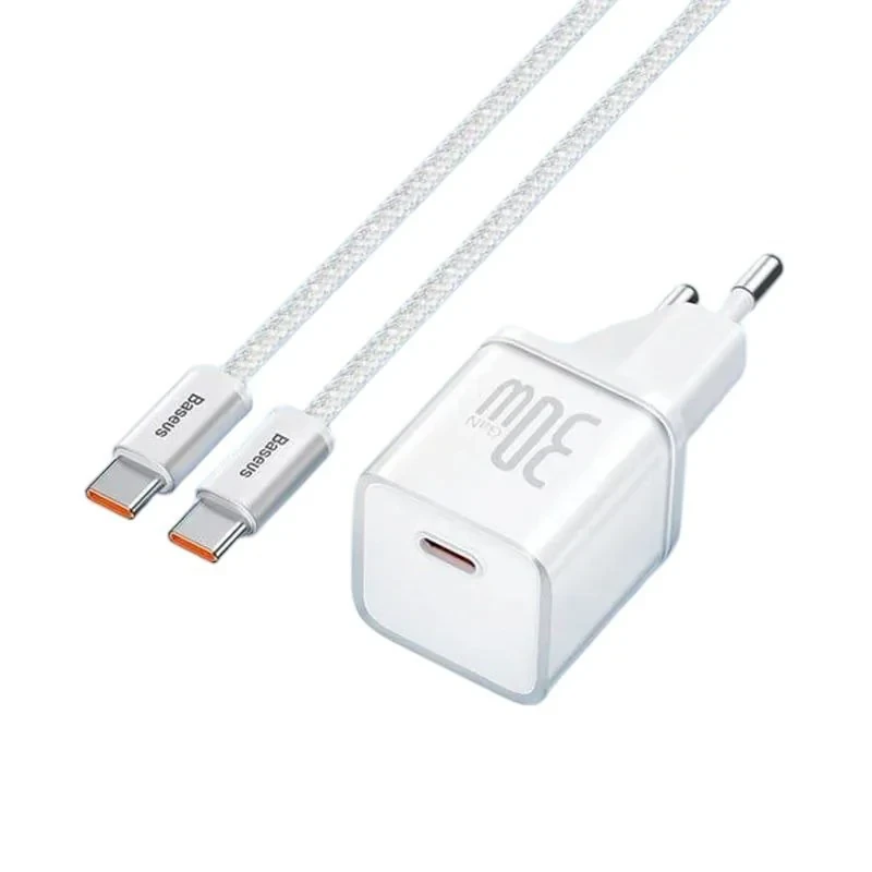 شارژر دیواری 30 وات بیسوس مدل GAN5 mini 30W به همراه کابل تبدیل USB-C