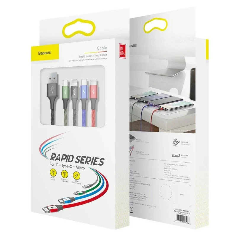 کابل تبدیل USB به لایتنینگ microUSB USB-C باسئوس مدل CA1T4-B01 طول 1.2 متر