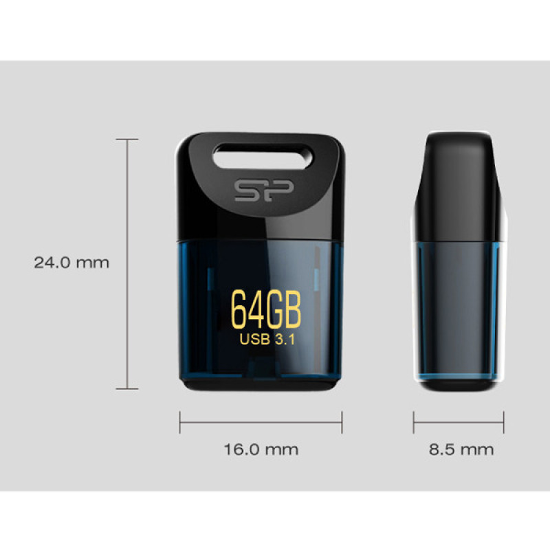 فلش مموری سیلیکون پاور Jewel J06 ظرفیت 64 گیگابایت، رابط USB 3.1 و سازگار با USB 2.0، مقاوم در برابر آب، گرد و غبار و لرزش، ابعاد کوچک و وزن سبک