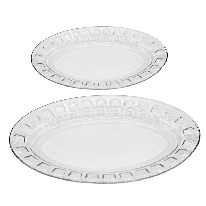 دیس شیشه و بلور اصفهان مدل گلایل کد 550.551، مجموعه 2 عددی کریستال بلور، مناسب سرو و شستشو در ماشین ظرفشویی، ابعاد دیس بزرگ 34×24 و دیس کوچک 11×16