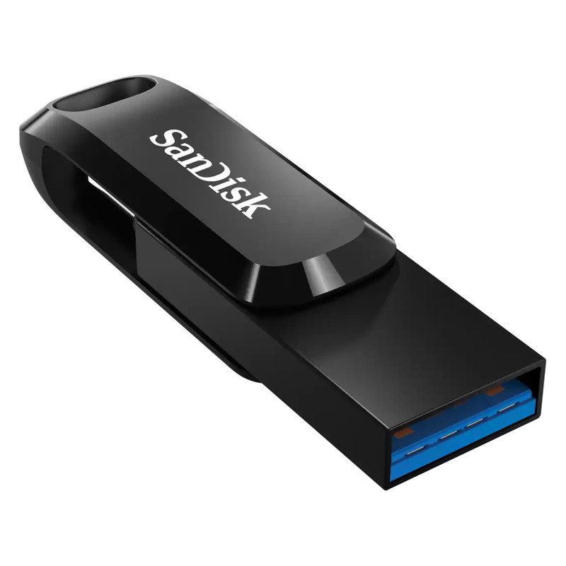 فلش مموری دو رابط سن دیسک مدل Ultra Dual Drive Go ظرفیت 128 گیگابایت با USB 3.2 Gen1، طراحی چرخشی، بدنه فلزی، سازگار با گوشی، تبلت، کامپیوتر و تلویزیون
