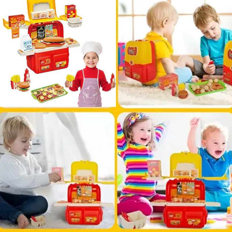 ست اسباب بازی آشپزخانه ناب سل مدل  کوله پشتی فست فود 37 تکه 37PCS FAMILY HAMBURGER CHILDREN HOUSE