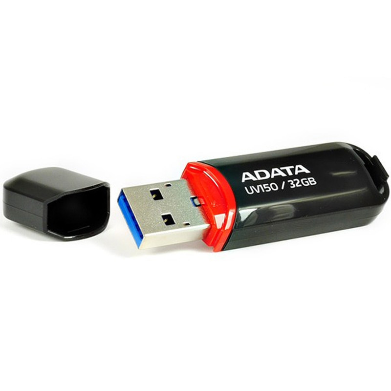 فلش مموری ای دیتا مدل UV150 ظرفیت 32 گیگابایت با رابط USB 3.2 Gen1، سرعت خواندن 90 مگابایت بر ثانیه، سرعت نوشتن 40 مگابایت بر ثانیه، طراحی درپوش‌دار و سازگار با ویندوز، مک و لینوکس