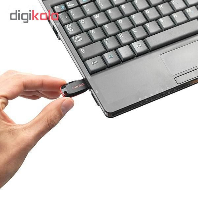 فلش مموری سن دیسک مدل Cruzer Blade CZ50 ظرفیت 32 گیگابایت با رابط USB 2.0، سرعت انتقال 480 مگابیت بر ثانیه، قابلیت رمزگذاری اطلاعات و بدنه مقاوم در برابر لک و اثر انگشت