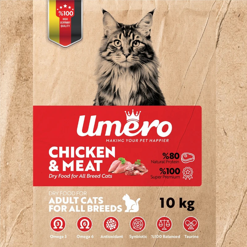 غذا خشک گربه بالغ اومرو مدل سوپر پریمیوم با طعم مرغ و گوشت وزن 10 کیلوگرم