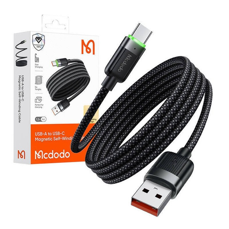 کابل تبدیل USB به USB-C مک دودو مدل CA-565 Magnetic Self-Winding طول 1.2 متر