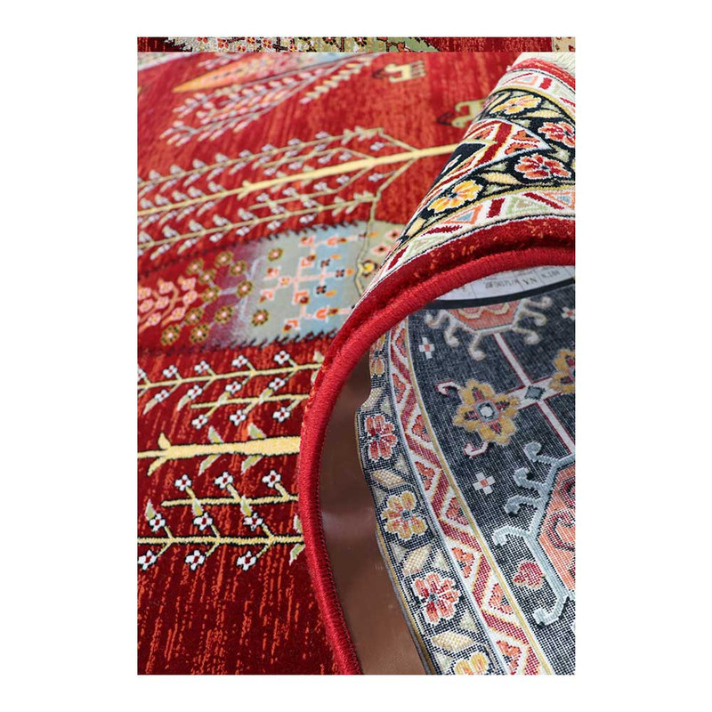 فرش ماشینی 700 شانه زمینه لاکی حاشیه لاکی مدل شاهکار نوین کد YN-N184-2559