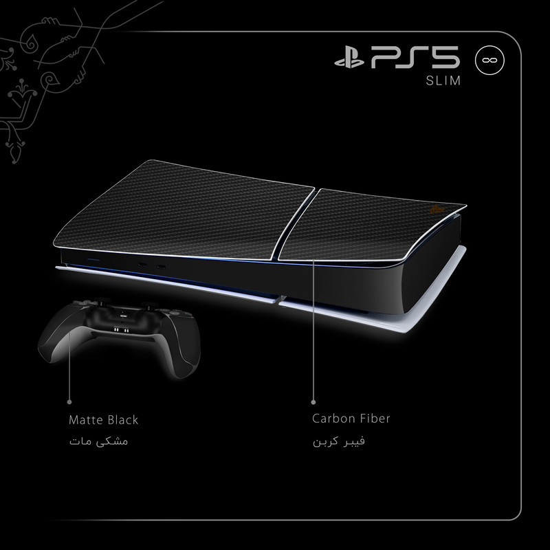 برچسب کنسول و دسته بازی PS5 Slim Digital Edition ماهوت مدل Carbon Fiber_Matte Black