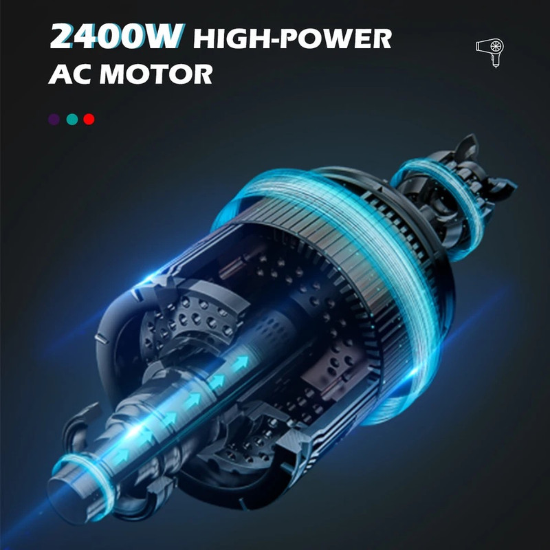 سشوار حرفه‌ای 2000 وات وی جی ار مدل V-452، موتور AC، وزن 900 گرم، دارای سری متمرکز‌کننده باریک با ویژگی صاف‌کنندگی، حجم‌دهندگی، با قابلیت باد سرد
