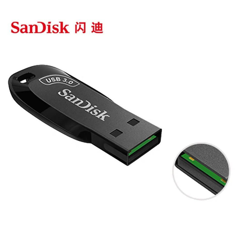 فلش مموری 64 گیگابایت سن دیسک مدل ULTRA SHIFT CZ410 با رابط USB 3.1، سرعت خواندن 100 مگابایت بر ثانیه، نرم‌افزار امنیتی SanDisk SecureAccess و بازیابی فایل RESCUEPRO Deluxe، مناسب ضبط خودرو و تلویزیون