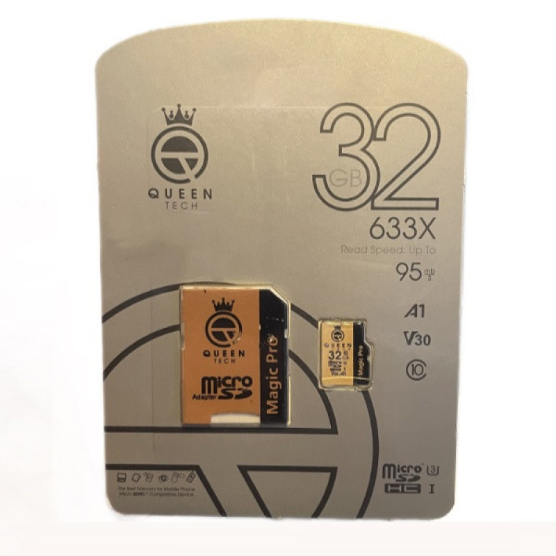 کارت حافظه Micro SD HC کوئین تک مدل A1-V30-633X کلاس 10 استاندارد سرعت UHS-l U3 سرعت 95MBps ظرفیت 32 گیگابایت به همراه آداپتور SD