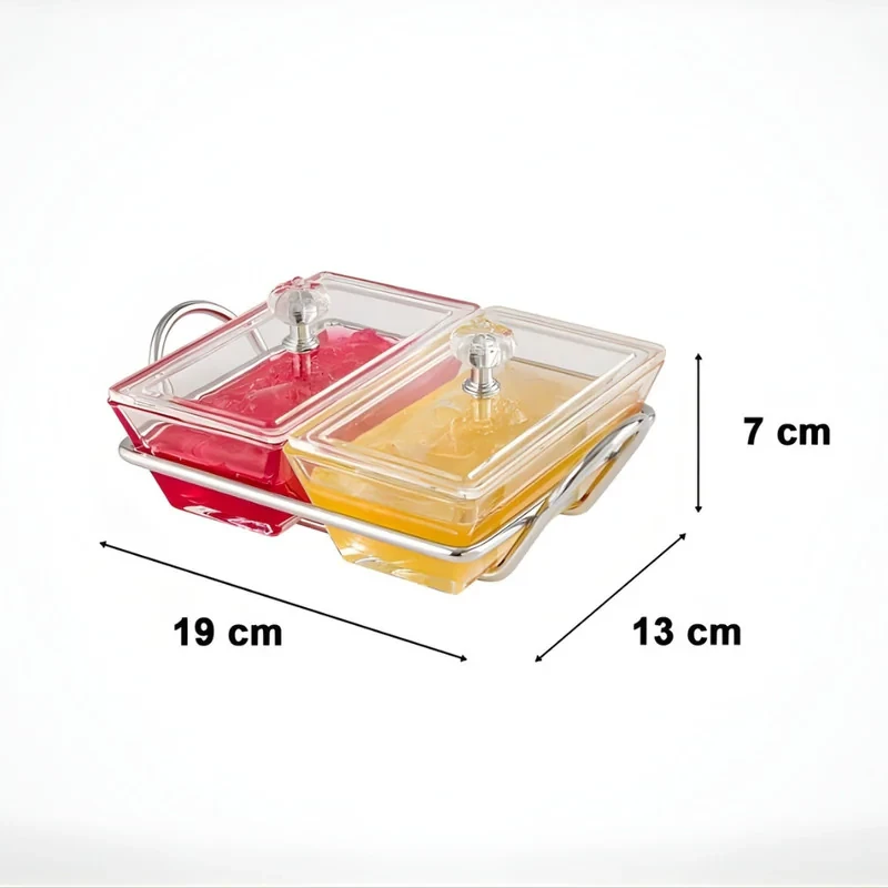 اردوخوری 2 خانه لیمون مدل FIDOKA-2103 با پایه فلزی، بدنه شیشه‌ای، درب آکرولیک، مناسب سرو پنیر، آجیل، شکلات و شیرینی، قابل شست‌وشو با دست و ماشین ظرفشویی، طراحی مستطیلی همراه استند