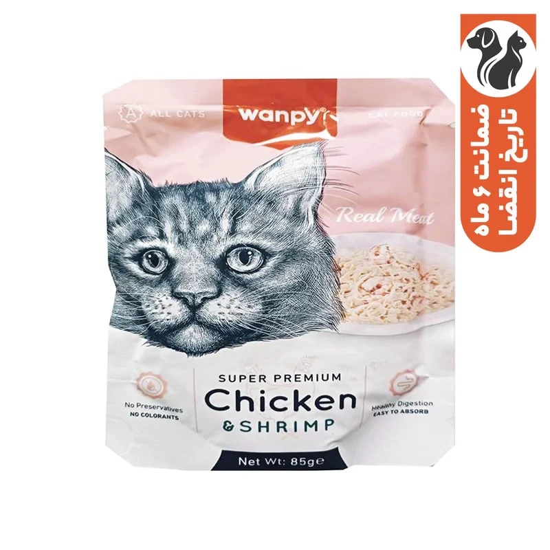 پوچ گربه ونپی مدل سفارش اروپا با طعم مرغ و میگو وزن 85 گرم