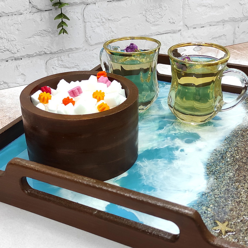 سینی چوب و رزین مدل دستساز طرح ساحل دریا