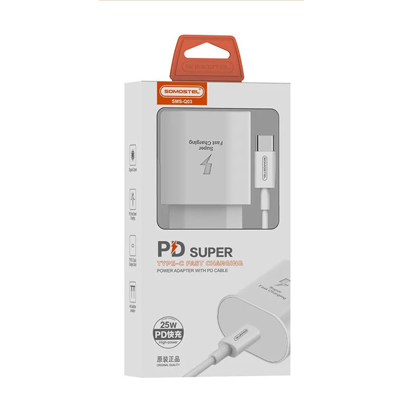شارژر دیواری 25 وات سوموس تل مدل SAM A07 FAST Q03 به همراه کابل تبدیل USB-C