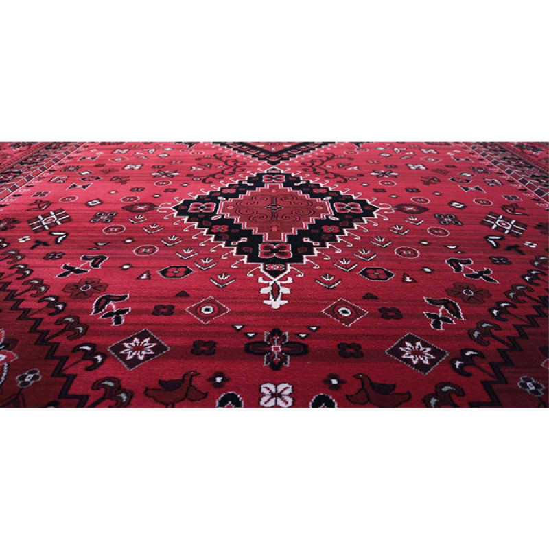 فرش ماشینی ساتراپی طرح بلوچ 6 رنگ زمینه اناری
