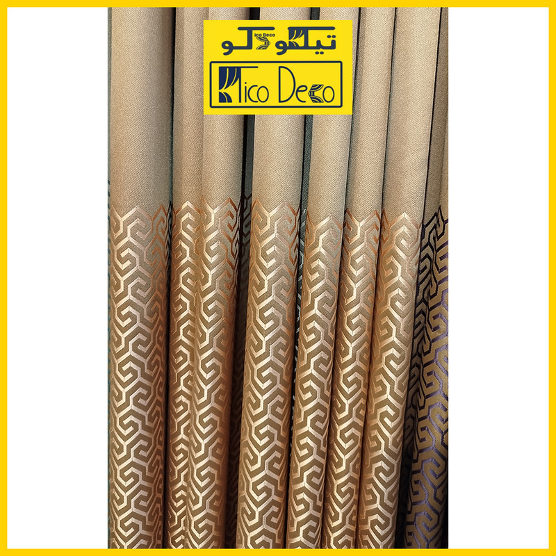 پرده پانچ تیکو دکو مدل ابریشم ساتن حاشیه دار کد greek key سایز 280*300 سانتی‌متر