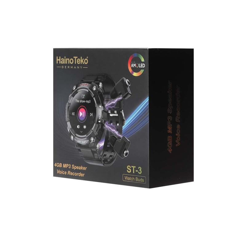 ساعت هوشمند هاینو تکو مدل edition three st3 wirless دارای قابلیت های صفحه نمایش رنگی، صفحه نمایش لمسی، قابلیت مکالمه از طریق بلوتوث بند پلاستیک