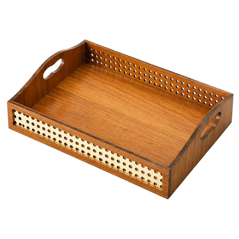 سینی دسته دار طرح حصیری کد Q247 سایز 22*33 سانتی متر