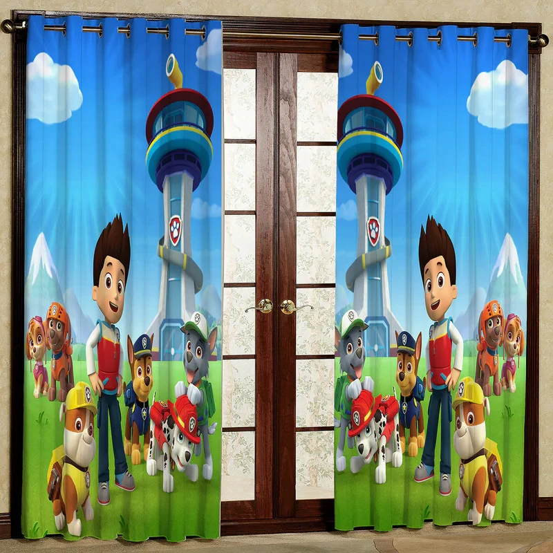 پرده مدل کارتون سگ های نگهبان مخمل پانچی کد 933 سایز 140x280 سانتی متر