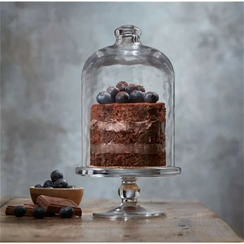 ظرف سرو پایه‌دار و در‌دار شیشه‌ای مدل Midi Patisserie 96698، مناسب سرو کاپ کیک و ماکارون، قطر سینی 12.5 سانتی‌متر