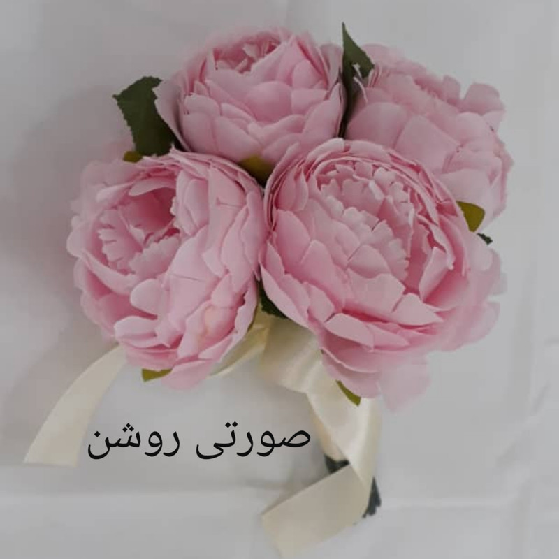 دسته گل مصنوعی مدل پیونی توپی PA_2314 پارچه‌ای با 7 گل، قابل شستشو، آهار ثابت، همراه برگ جداشونده، ابعاد 20×20×30 سانتی‌متر، وزن 600 گرم