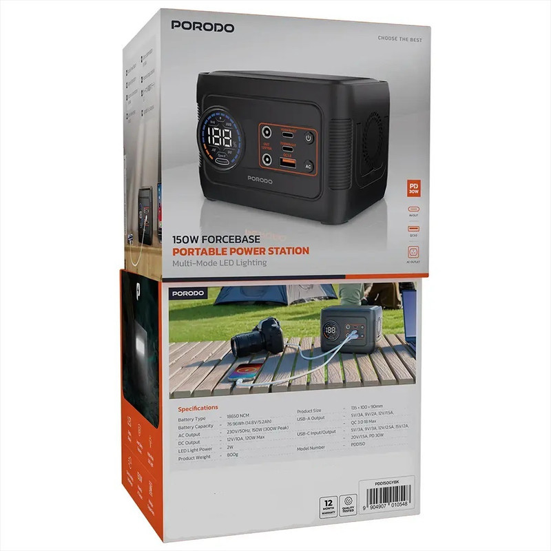 پاوراستیشن 150وات پرودو مدل FORCEBASE PDD150GYBK ظرفیت 52000 میلی آمپر ساعت