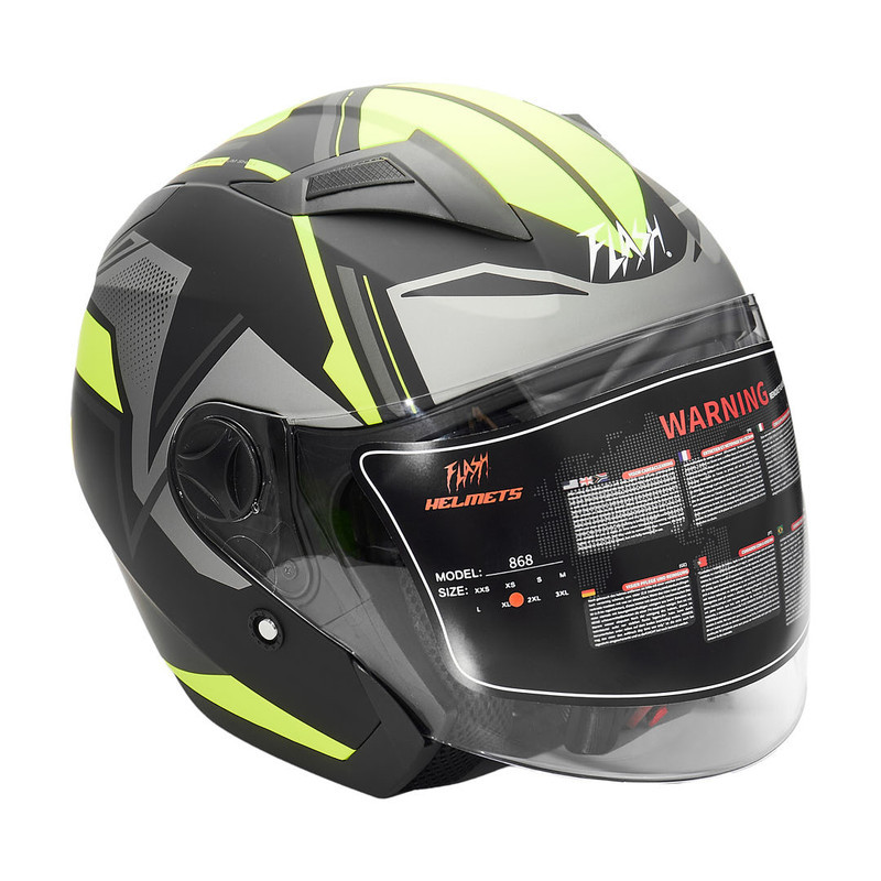 کلاه کاسکت بدون فک فلش مدل 868 matt black-neon yellow