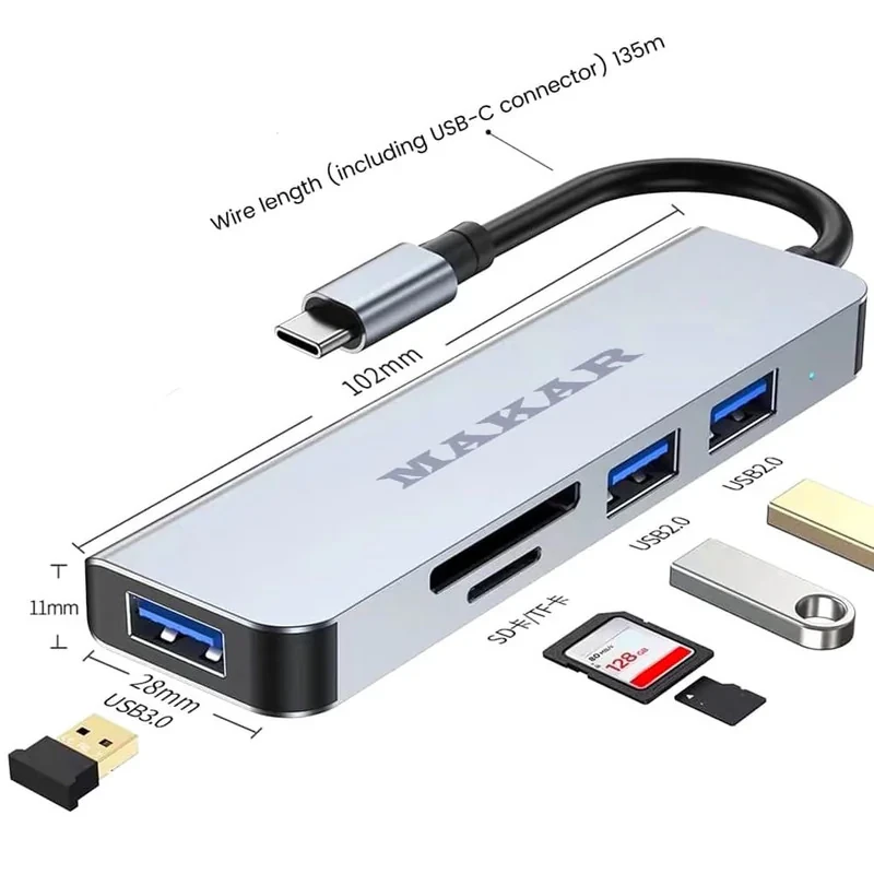 هاب و کارت خوان 5 پورت USB-C ماکار مدل 5in1 MK-HU235-C