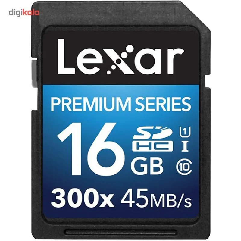 کارت حافظه SDHC لکسار مدل Premium کلاس 10 استاندارد UHS-I U1 سرعت 45MBps 300X ظرفیت 16 گیگابایت