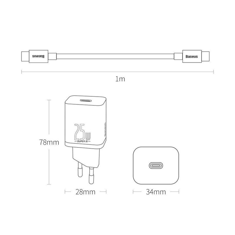 شارژر دیواری 25 وات باسئوس مدل CCCJG25CE به همراه کابل USB-C