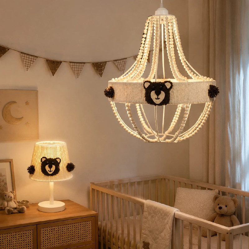 لوستر بافتنی مدل ست لوستر و آباژور کودک طرح Teddy مجموعه ۲ عددی