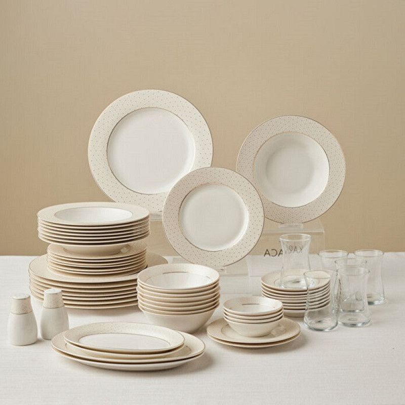 سرویس غذاخوری چینی 60 پارچه 12 نفره کاراجا مدل Elegance