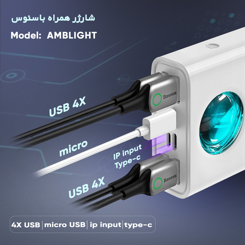 پاوربانک باسئوس مدل AMBLIGHT ظرفیت 30000 میلی آمپر ساعت