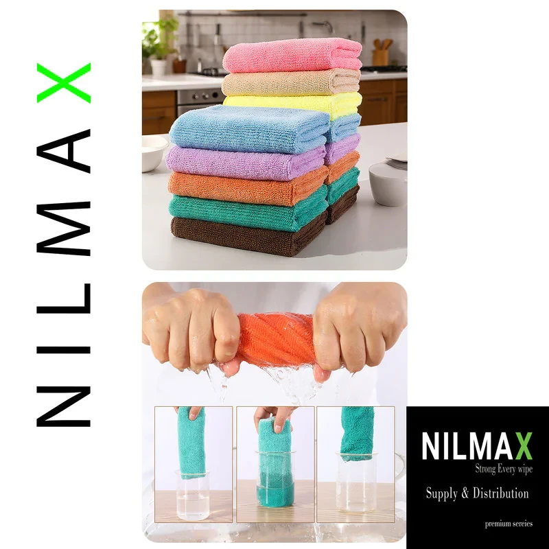 دستمال نظافت خانه و آشپزخانه میکروفایبر، حوله‌ای مدل NILMAX H008 بسته 5 عددی