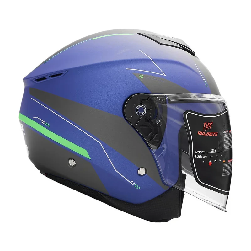 کلاه کاسکت بدون فک فلش مدل 852 matt blue-neon-green