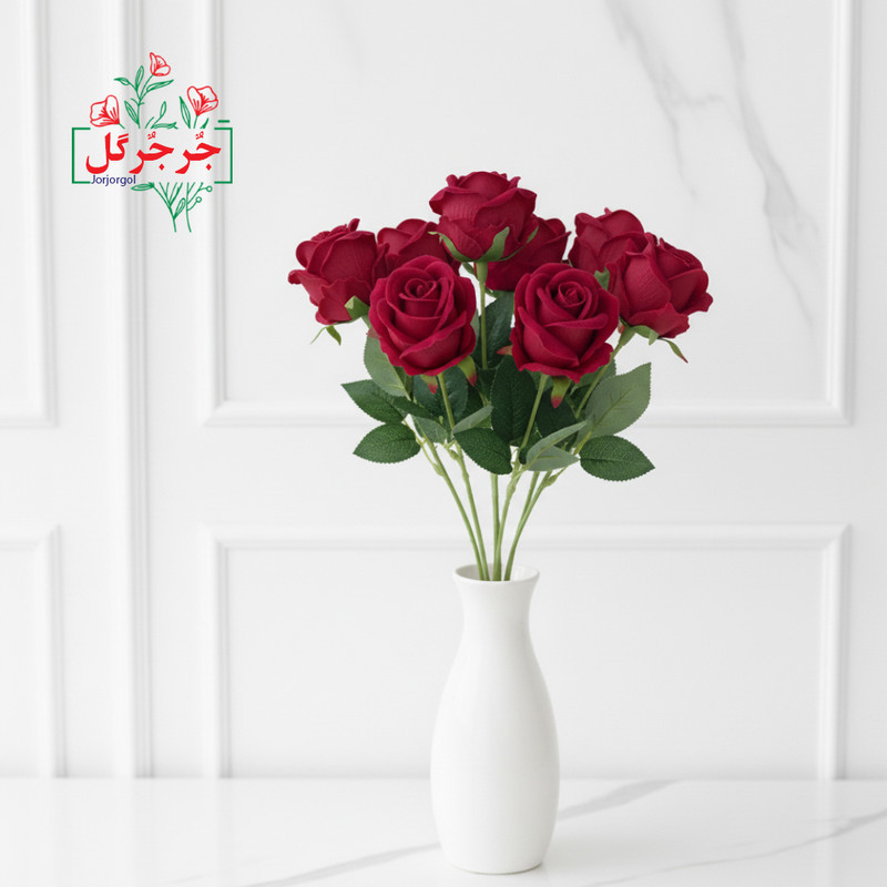 گل مصنوعی جُرجُرگل مدل شاخه رز مینیاتور بسته 3 عددی