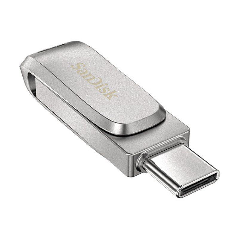فلش مموری سن دیسک Ultra Dual Drive Luxe ظرفیت 256 گیگابایت با طراحی چرخشی، دو رابط USB Type-C و USB Type-A، استاندارد USB 3.2 Gen1، بدنه فلزی و سازگار با تبلت، گوشی، کامپیوتر و مک
