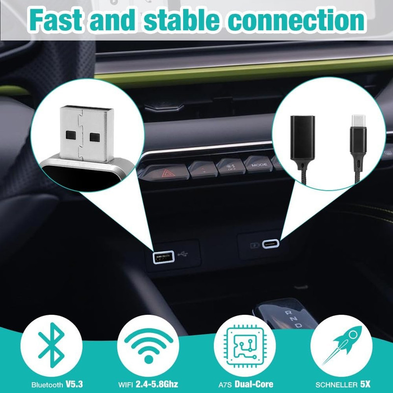 کارپلی و اندروید اتو مدل Wireless P7794 CarplayAndroid Auto به همراه مبدل USB به USB-C