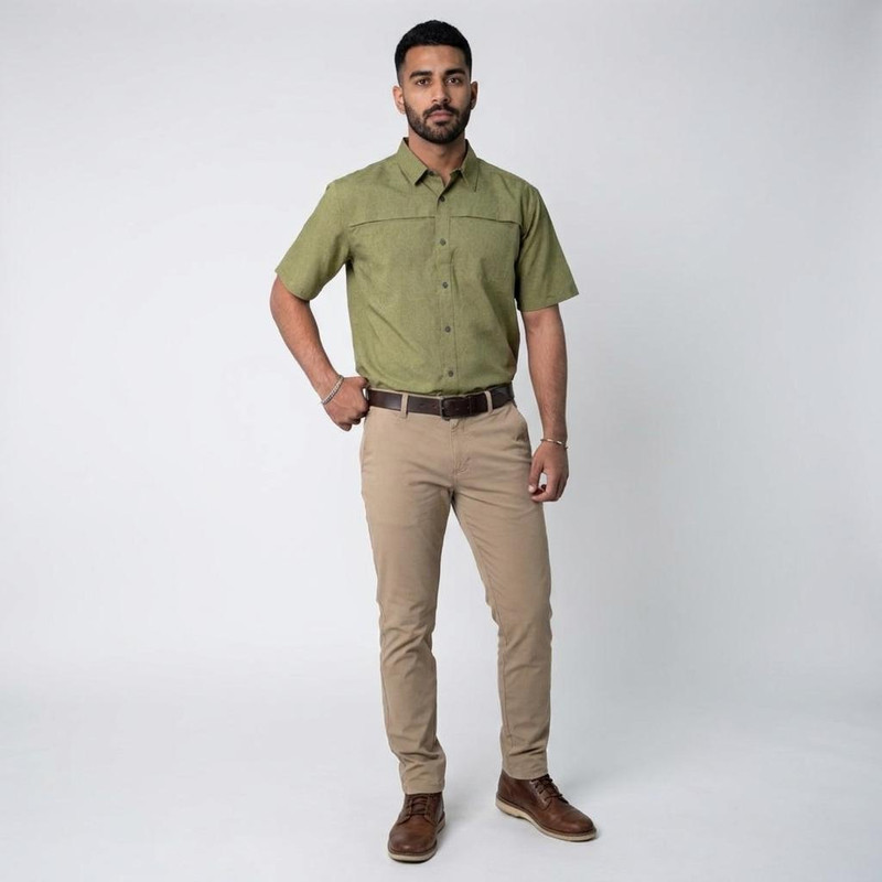 پیراهن آستین کوتاه یقه دکمه دار مردانه مدل LAKE & TRAIL