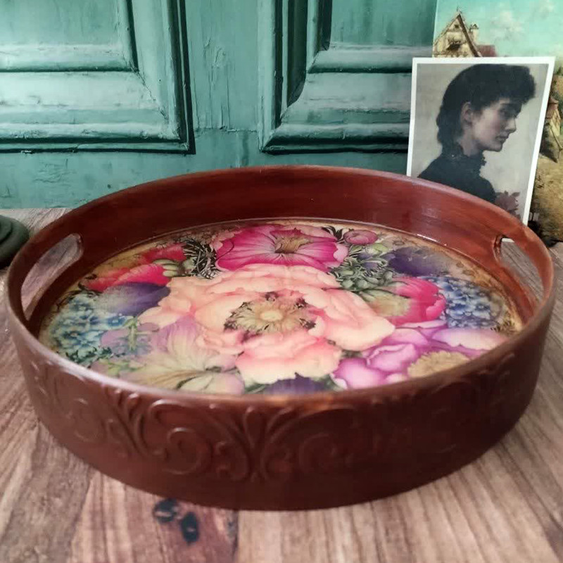 سینی دسته دار مدل باغ گلها سایز 29*29 سانتی متر