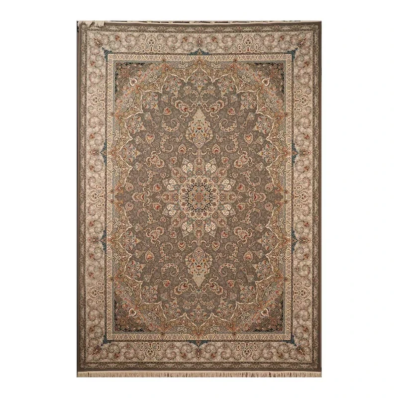 فرش ماشینی 1500 شانه زمینه طوسی حاشیه طوسی مدل ستارگان کد E500-1037