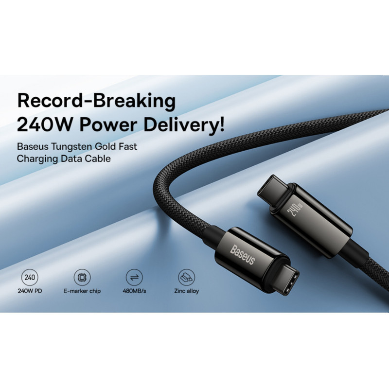 کابل تبدیل USB-C باسئوس مدل (TUNGSTEN GOLD  (240W طول 2 متر