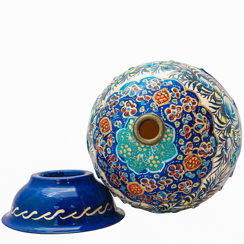 تخم شترمرغ تزیینی صنایع دستی فاخر مدل مگنت دار طرح گل و مرغ برجسته کد Bl1913