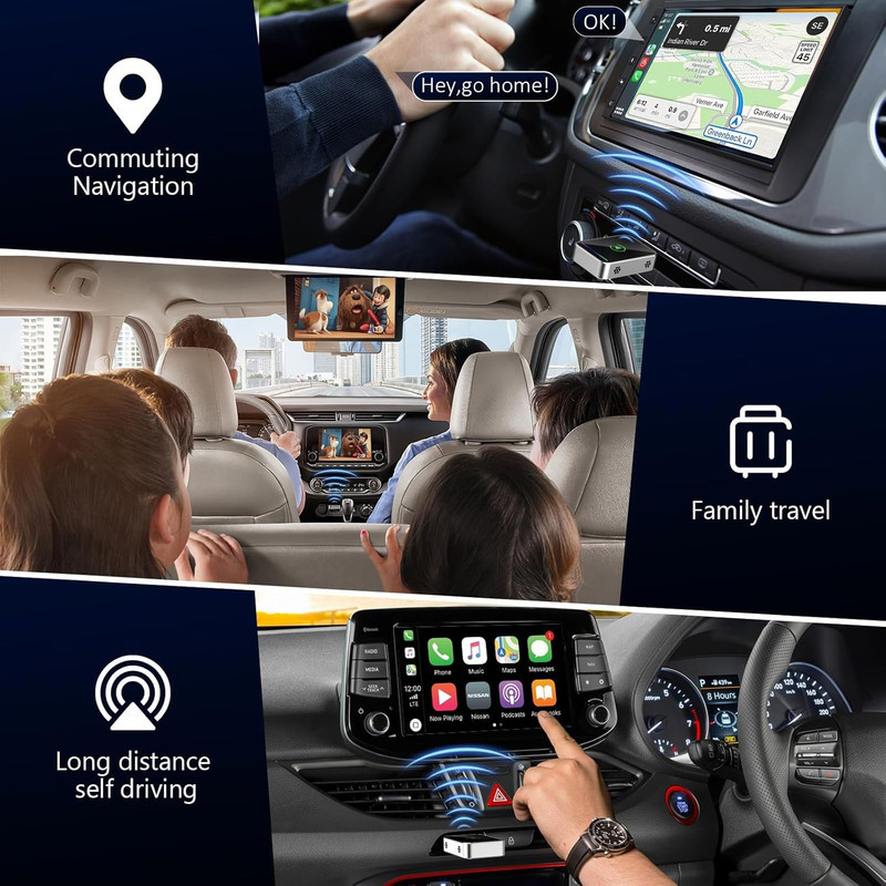 کارپلی و اندروید اتو مدل Wireless CarPlayAndroid Auto Q1JS به همراه مبدل USB به USB-C