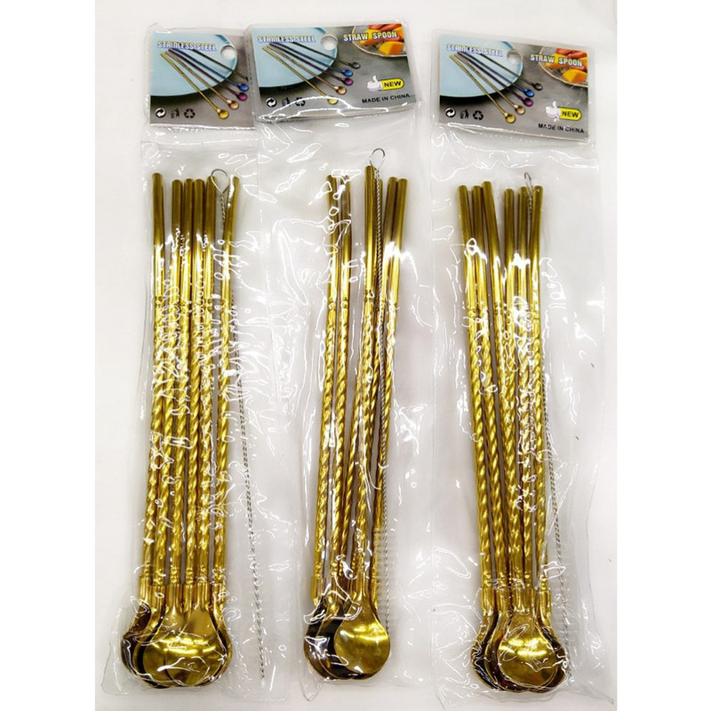 قاشق شربت خوری مدل Straw spoon بسته 6 عددی به همراه فرچه