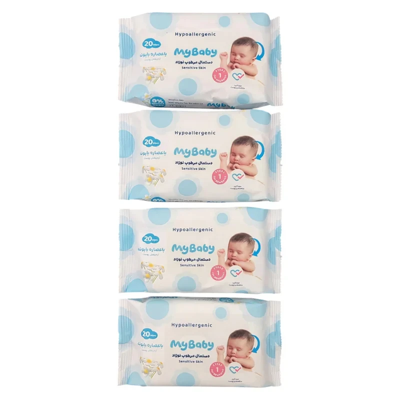 دستمال مرطوب کودک مای بیبی مدل بابونه 4 بسته 20 عددی